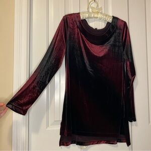 Laura Petites Deep Red and Black Velvet Long Sleeve Top